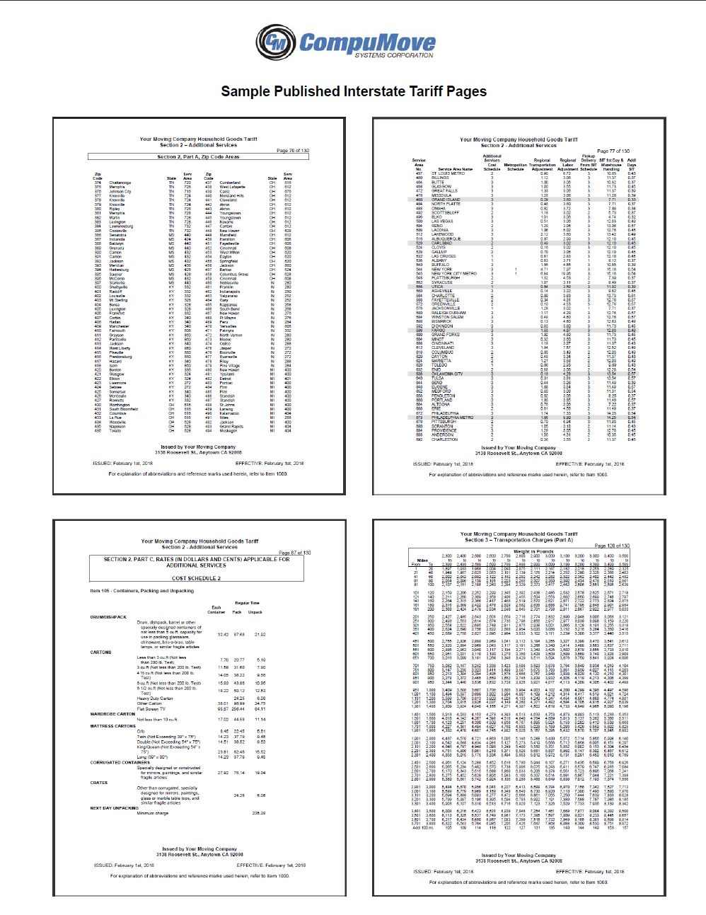 Interstate Tariff Pages
